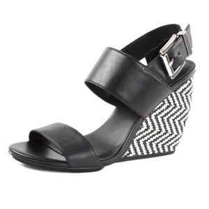Rebecca Minkoff Women's Emilia Leather Wedge Sandals US 5.5 Black New in Box!